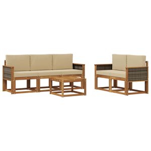vidaXL Lauko sofos komplektas su pagalve 6 pcs Natūrali
