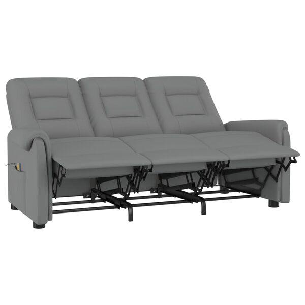 vidaXL Trivietis atlošiamas masažinis krėslas, pilkas, dirbtinė oda