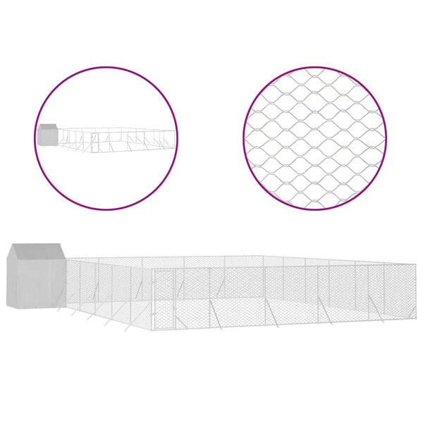 vidaXL Lauko voljeras šunims su stogu, sidabrinis, 12x12x2,5m, plienas