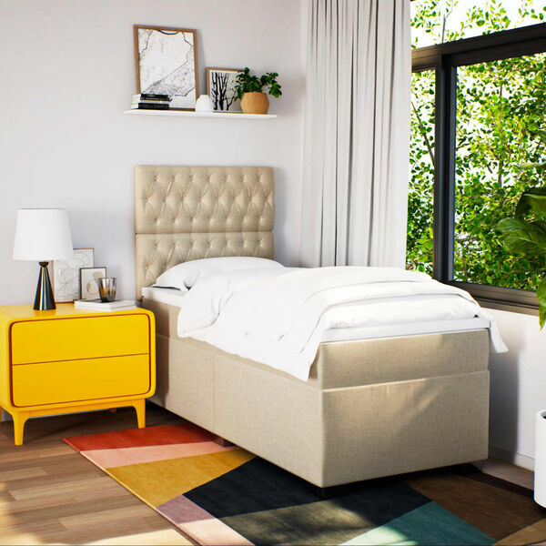 vidaXL Lova su spyruoklėmis ir čiužiniu, kreminė, 90x200 cm, audinys