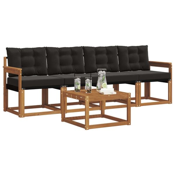vidaXL Lauko sofos komplektas su pagalve 5 pcs Natūrali ir juoda