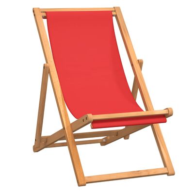 vidaXL Sulankstoma paplūdimio kėdė, raudona, tikmedžio masyvas