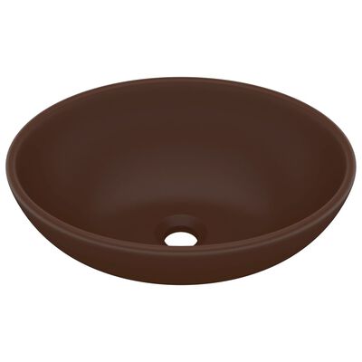 vidaXL Prabangus praustuvas, matinis rudas, 40x33cm, keramika, ovalus