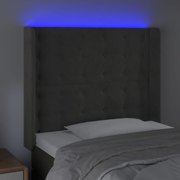 vidaXL Galvūgalis su LED, tamsiai pilkas, 93x16x118/128cm, aksomas
