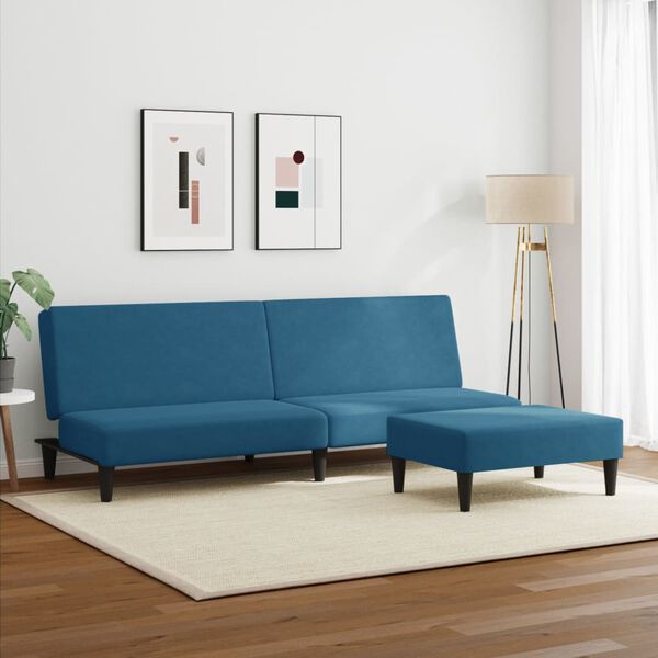 vidaXL Dvivietė sofa-lova su pakoja, mėlynos spalvos, aksomas