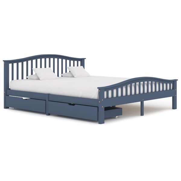 vidaXL Lovos rėmas su 2 stalčiais, pilkas, 180x200cm, pušies masyvas