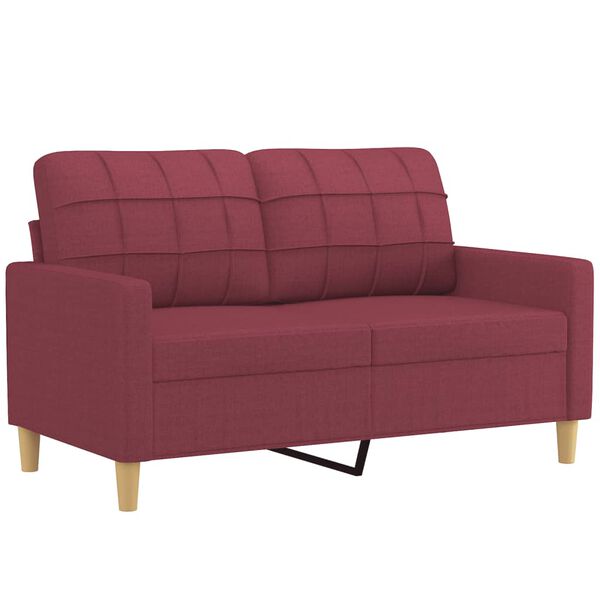 vidaXL Dvivietė sofa su pagalvėlėmis, raudonojo vyno, 120cm, audinys