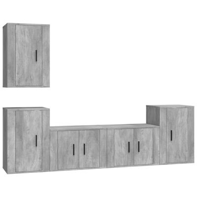 vidaXL TV spintelių komplektas, 5 dalių, betono pilkas, mediena