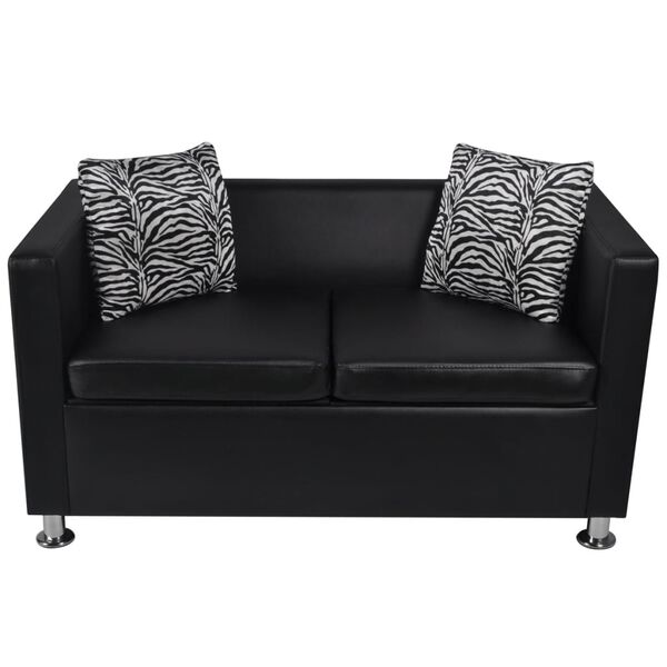 vidaXL Dvivietė sofa, dirbtinė oda, juoda