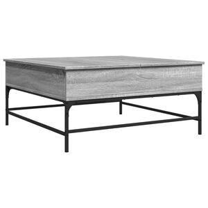 vidaXL Kavos staliukas, pilkas ąžuolo, 95x95x45cm, mediena ir metalas