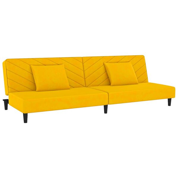 vidaXL Dvivietė sofa-lova su dvejomis pagalvėmis, geltona, aksomas