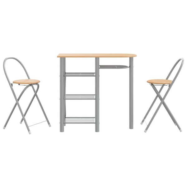 vidaXL Baro baldų komplektas, 3 dalių, pilkas/rudas, mediena/geležis