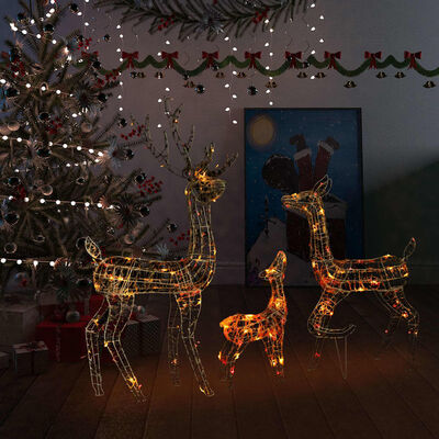 vidaXL Kalėdinė dekoracija elnių šeima, akrilas, 300 spalvotų LED