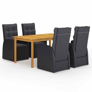 vidaXL Sodo valgomojo komplektas, 5 dalių, juodas (147876+2x46065)