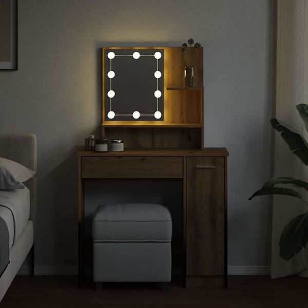 vidaXL tualetinis staliukas su LED Artisan ąžuolu 86,5x35x136 cm