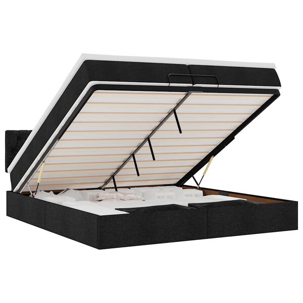 vidaXL Osmanų lova su čiužiniu Juodas 200x200 cm Audinys