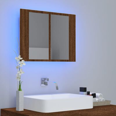vidaXL Veidrodinė LED vonios spintelė, ruda, 60x12x45cm, mediena