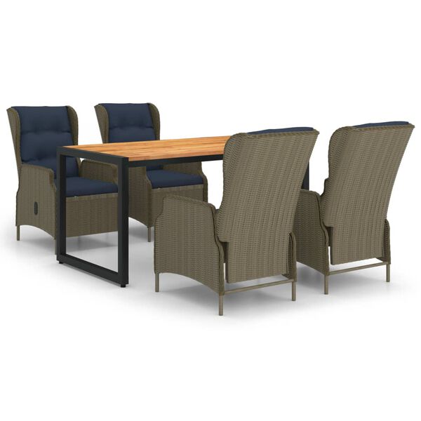 vidaXL Sodo valgomojo baldų komplektas, 5 dalių, rudas