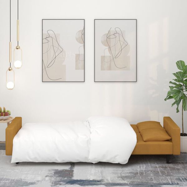 vidaXL Dvivietė sofa-lova su dvejomis pagalvėmis, ruda, aksomas