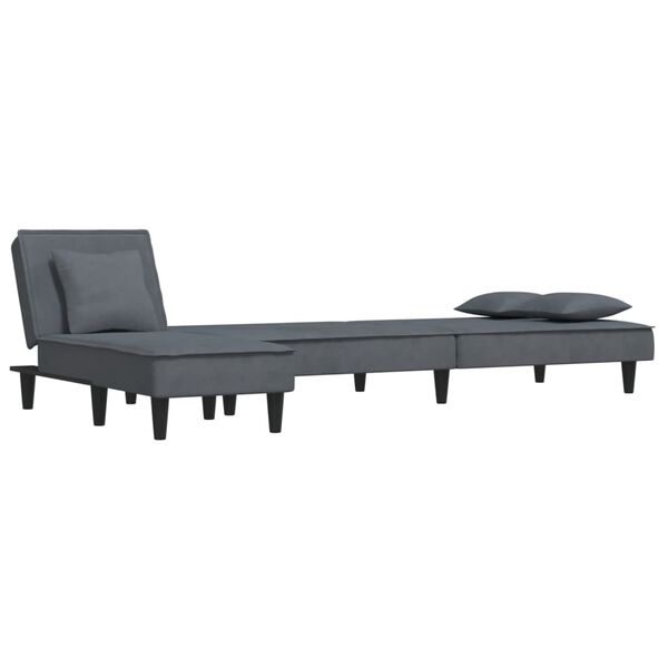 vidaXL L formos sofa-lova, tamsiai pilka, 255x140x70cm, aksomas