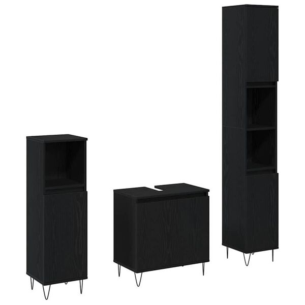 vidaXL Vonios baldų rinkinys 3 pcs Juodas ąžuolas 30 x 30 x 190 cm