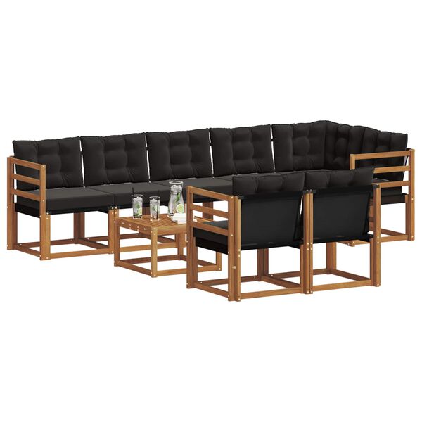 vidaXL Lauko sofos komplektas su pagalve 9 pcs Natūrali ir juoda