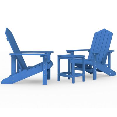 vidaXL Sodo Adirondack kėdės su staliuku, mėlynos spalvos, HDPE