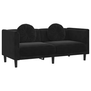 vidaXL Dvivietė sofa su pagalvėlėmis, juodos spalvos, aksomas