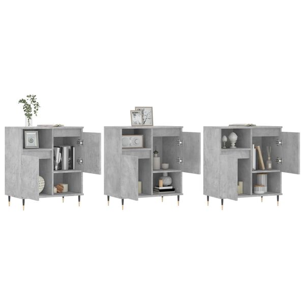 vidaXL &Scaron;oninės spintelės, 3vnt., betono pilkos, apdirbta mediena