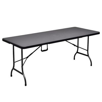 vidaXL Sulankst. sodo stalas, juod., 180x75x72cm, HDPE, ratan. imit.