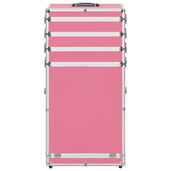 vidaXL Kosmetikos lagaminas su ratukais, rožinės spalvos, aliuminis