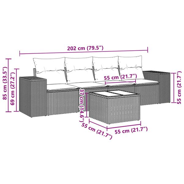 vidaXL Sofos komplektas su pagalvėlėmis, 5 dalių, pilkas, poliratanas