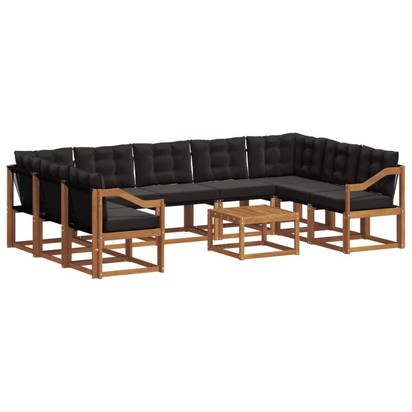 vidaXL Lauko sofos komplektas su pagalve 10 pcs Natūrali ir juoda
