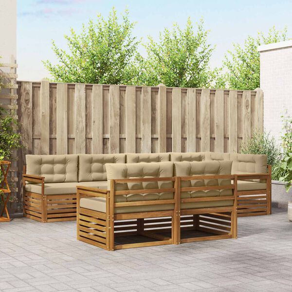 vidaXL Lauko sofos komplektas su pagalve 7 pcs Natūralus ir bežinis