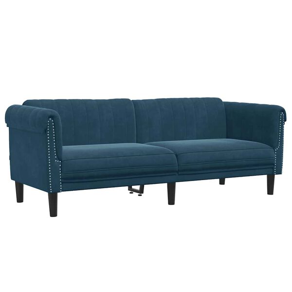 vidaXL Trivietė sofa, mėlynos spalvos, aksomas