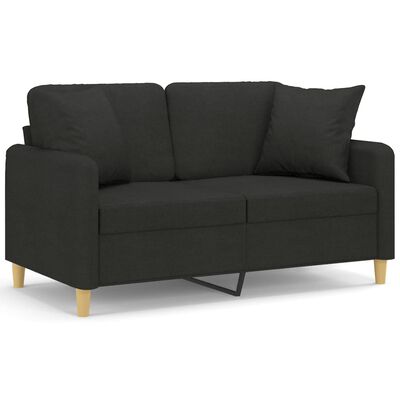 vidaXL Dvivietė sofa su pagalvėlėmis, juodos spalvos, 120cm, audinys