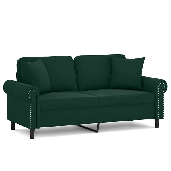 vidaXL Dvivietė sofa su pagalvėlėmis, tamsiai žalia, 140cm, aksomas