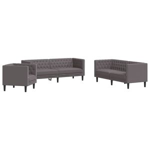 vidaXL Chesterfield sofų komplektas, 3 dalių, pilkas, dirbtinė oda
