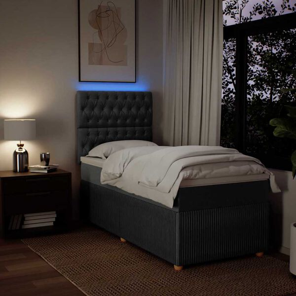 vidaXL Lova su spyruoklėmis ir čiužiniu,tamsiai pilka,90x190cm,audinys