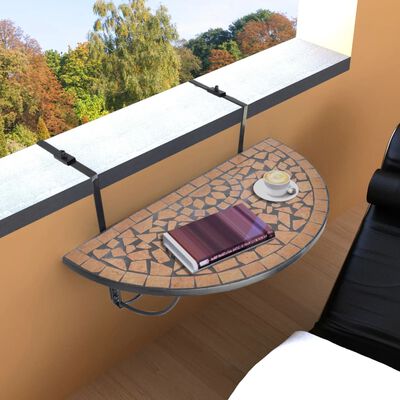 vidaXL Pakabinamas balkono staliukas, terakota spalvos, mozaikinis