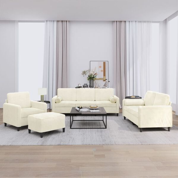 vidaXL Sofos komplektas su pagalvėmis, 4 dalių, kreminis, aksomas