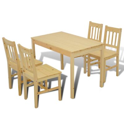 Medinis Valgomojo Stalas su 4 Kėdėmis, Natūralaus Medžio Spalvos