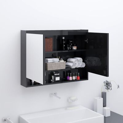 vidaXL Veidrodinė vonios spintelė, juoda, 80x15x60cm, MDF, blizgi