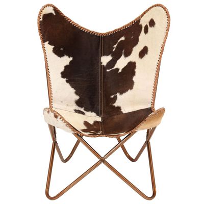 vidaXL Drugelio formos kėdė, ruda ir balta, tikra ožkos oda