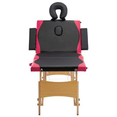 vidaXL Sulankstomas masažo stalas, juodas ir rožinis, mediena, 4 zonų