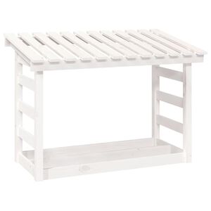 vidaXL Stovas malkoms, baltas, 108x64,5x78cm, pu&scaron;ies medienos masyvas