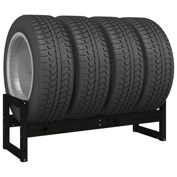 vidaXL Stovas padangoms, juodas, 120x40x40cm, pu&scaron;ies medienos masyvas