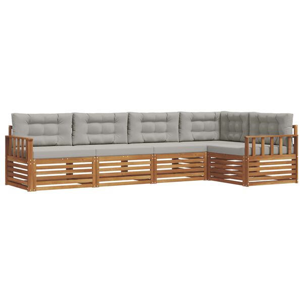 vidaXL Lauko sofos komplektas 5 pcs Natūrali ir &scaron;viesiai pilka