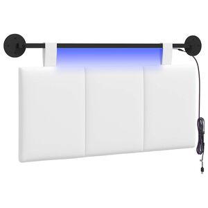 vidaXL Pakabinamas lovos galvūgalis Su LED &scaron;viesa Balta Audinys