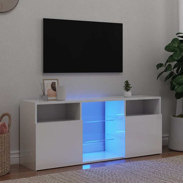vidaXL TV spintelė su LED ap&scaron;vietimu, balta, 120x30x50cm, blizgi
